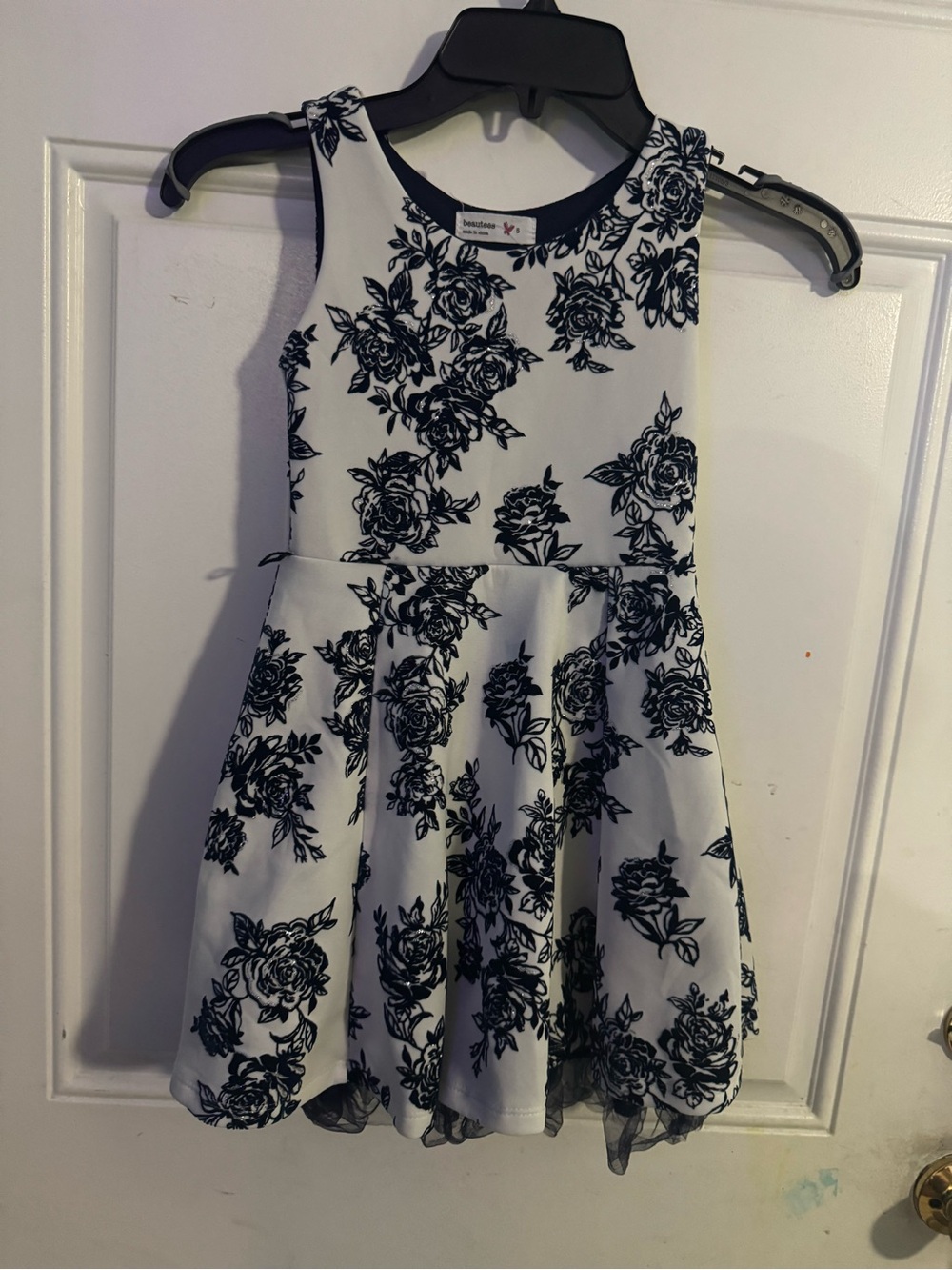 Beautees White Dress with Black Rose Print